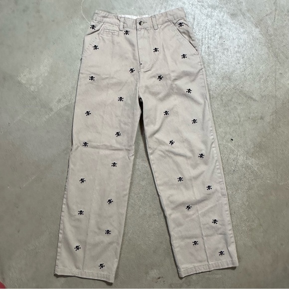 RARE Rugged Bear Tan Khaki Pants All Over Skull Crossbones Girls Size 10 - Picture 1 of 9